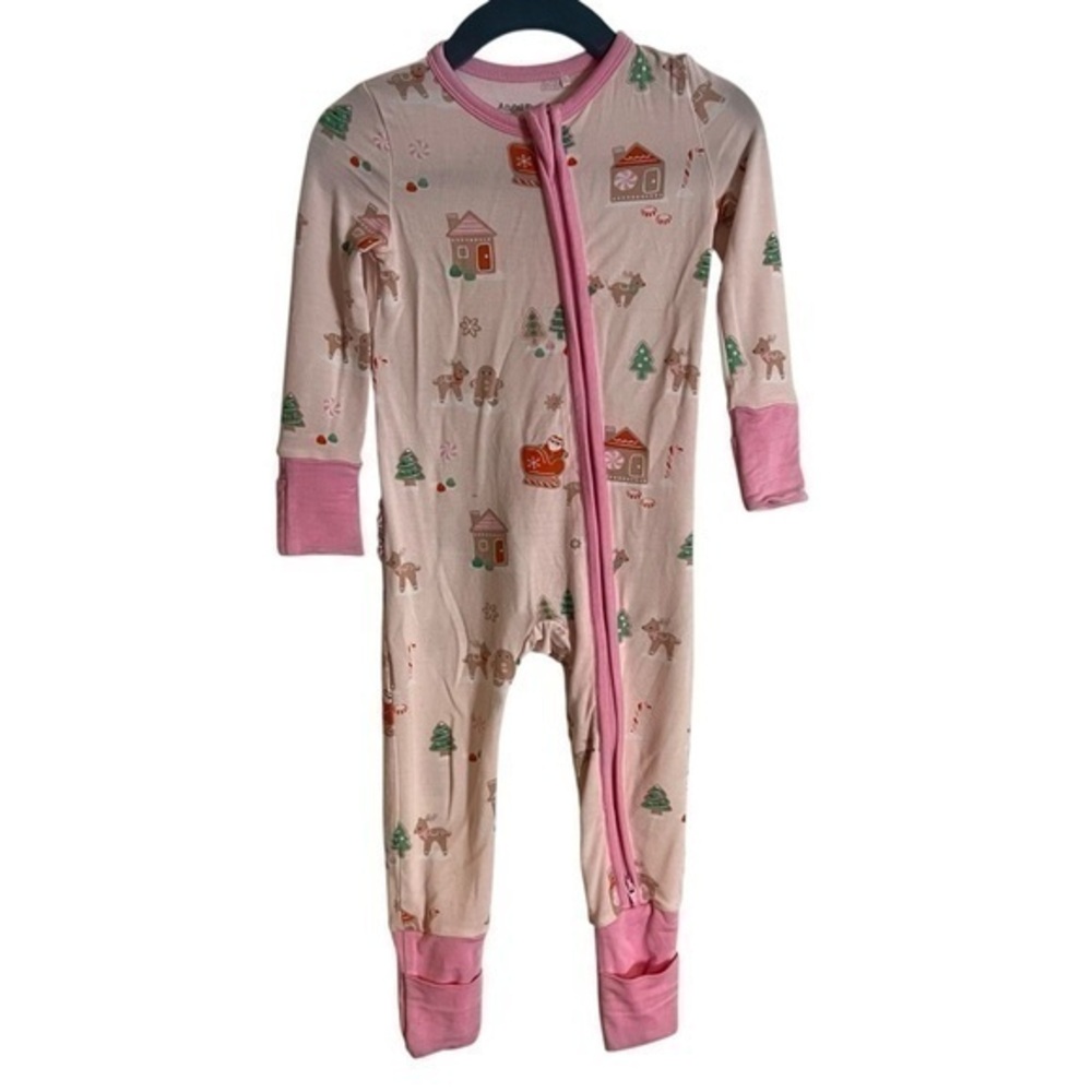 Angel Dear Baby Girls PINK Gingerbread Sleigh Bamboo Romper Sleeper Convertible